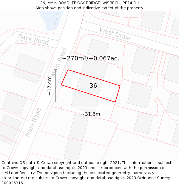 36, MAIN ROAD, FRIDAY BRIDGE, WISBECH, PE14 0HJ: Plot and title map