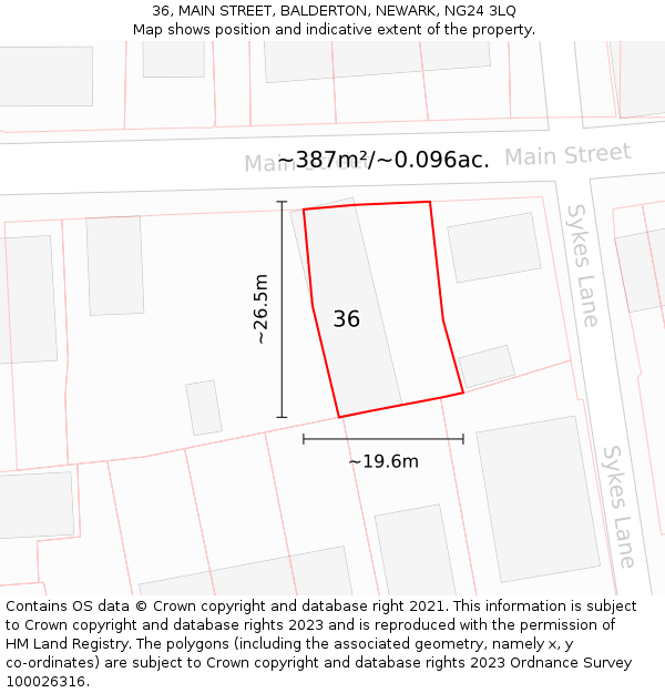 36, MAIN STREET, BALDERTON, NEWARK, NG24 3LQ: Plot and title map