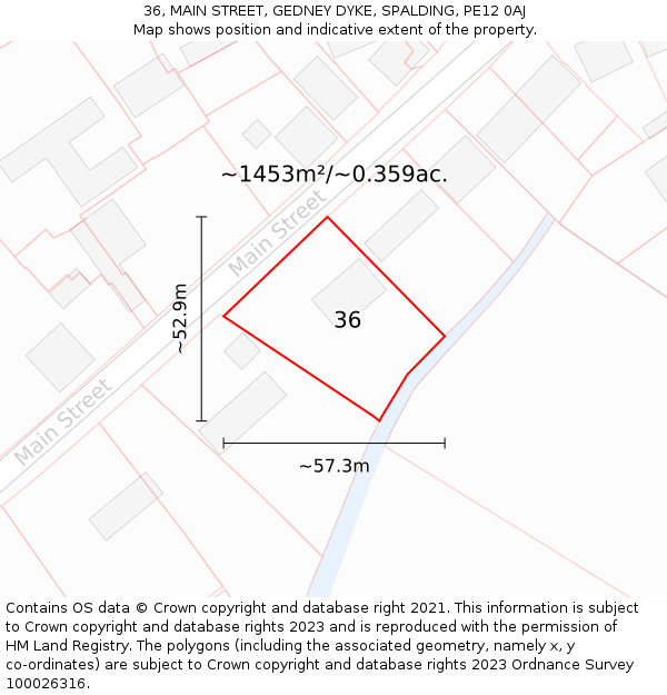 36, MAIN STREET, GEDNEY DYKE, SPALDING, PE12 0AJ: Plot and title map