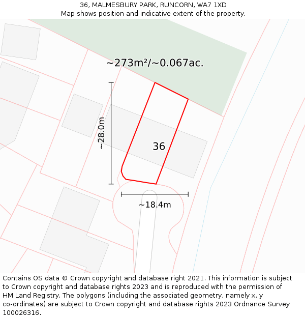 36, MALMESBURY PARK, RUNCORN, WA7 1XD: Plot and title map