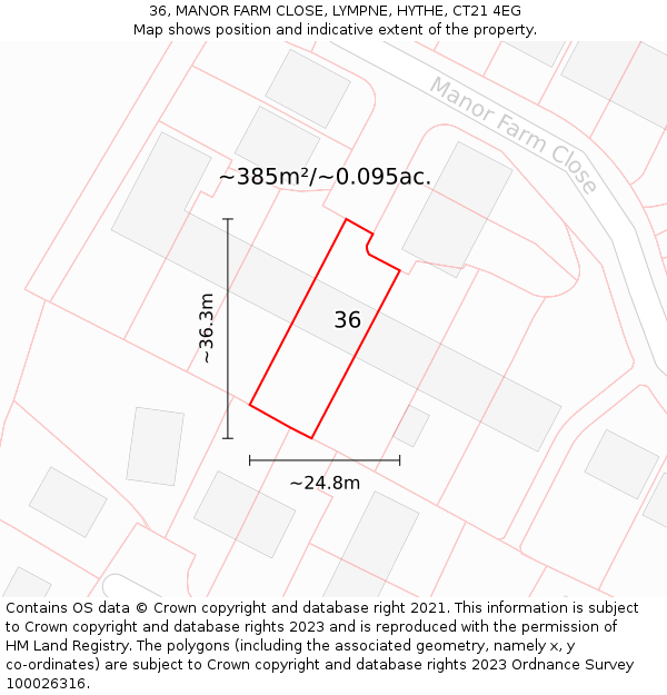 36, MANOR FARM CLOSE, LYMPNE, HYTHE, CT21 4EG: Plot and title map