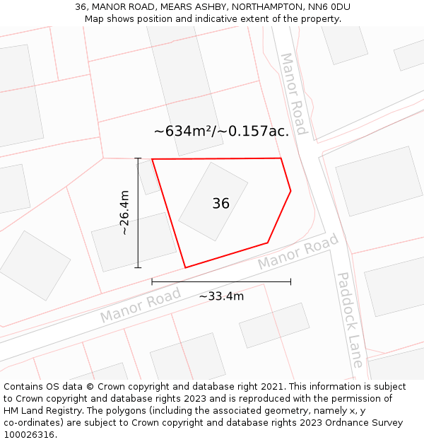 36, MANOR ROAD, MEARS ASHBY, NORTHAMPTON, NN6 0DU: Plot and title map