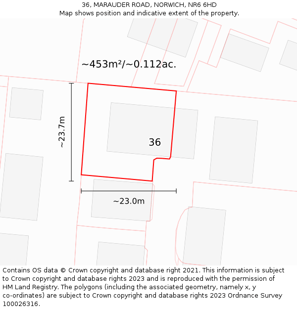 36, MARAUDER ROAD, NORWICH, NR6 6HD: Plot and title map