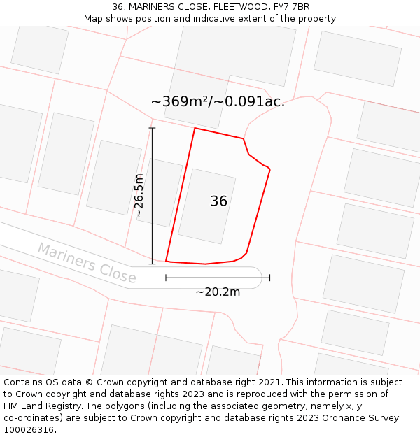 36, MARINERS CLOSE, FLEETWOOD, FY7 7BR: Plot and title map