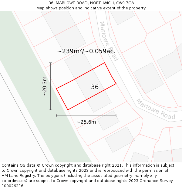 36, MARLOWE ROAD, NORTHWICH, CW9 7GA: Plot and title map