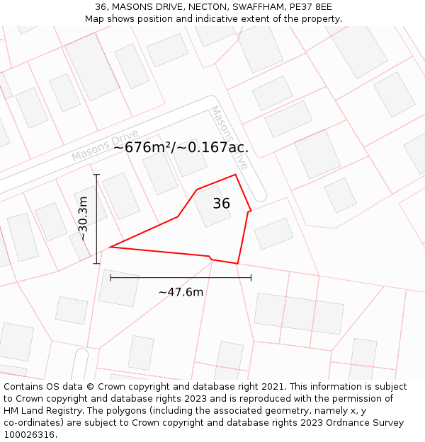 36, MASONS DRIVE, NECTON, SWAFFHAM, PE37 8EE: Plot and title map
