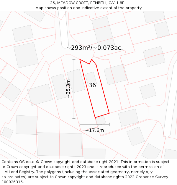 36, MEADOW CROFT, PENRITH, CA11 8EH: Plot and title map