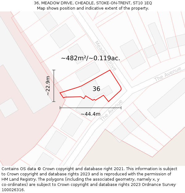 36, MEADOW DRIVE, CHEADLE, STOKE-ON-TRENT, ST10 1EQ: Plot and title map