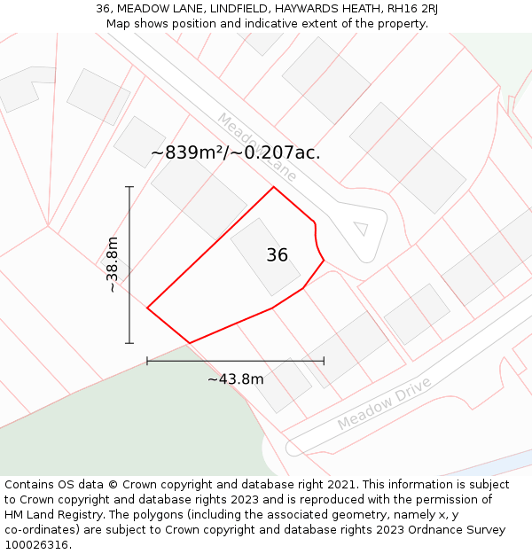 36, MEADOW LANE, LINDFIELD, HAYWARDS HEATH, RH16 2RJ: Plot and title map