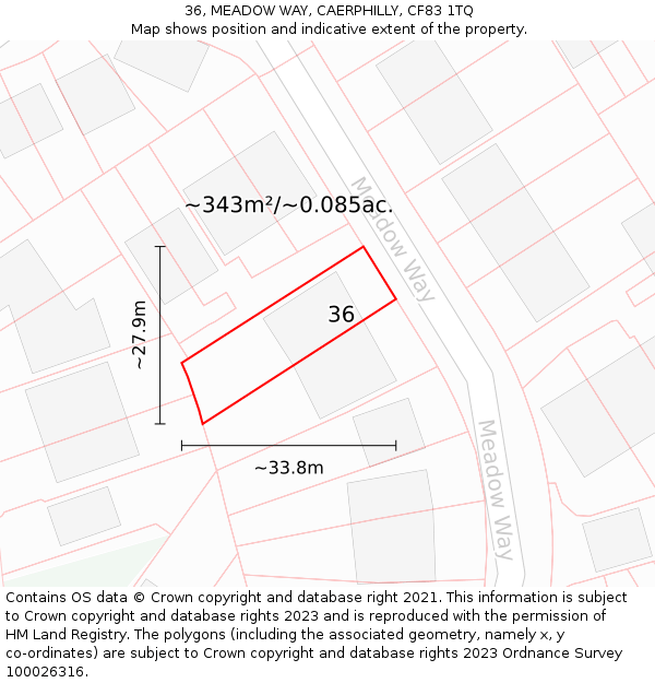 36, MEADOW WAY, CAERPHILLY, CF83 1TQ: Plot and title map
