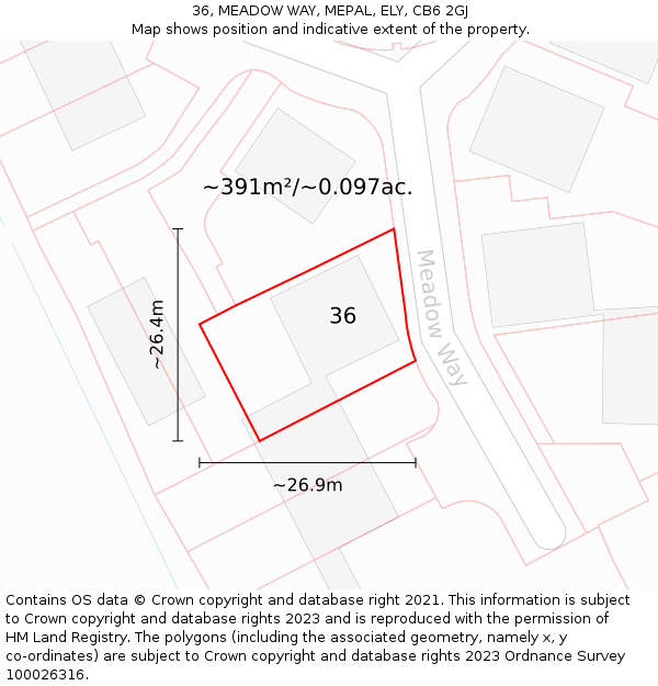 36, MEADOW WAY, MEPAL, ELY, CB6 2GJ: Plot and title map