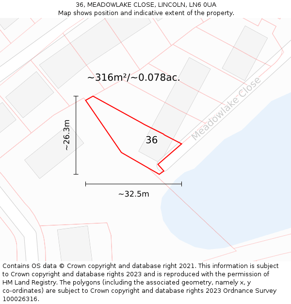 36, MEADOWLAKE CLOSE, LINCOLN, LN6 0UA: Plot and title map