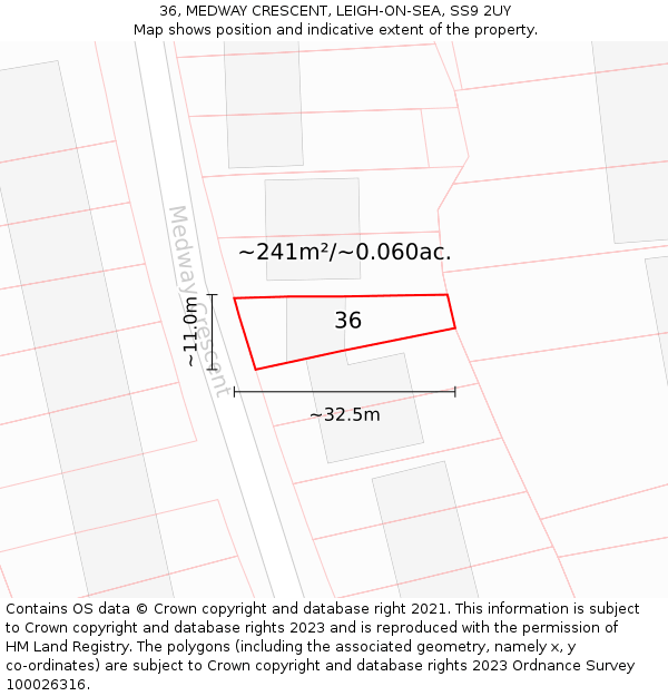 36, MEDWAY CRESCENT, LEIGH-ON-SEA, SS9 2UY: Plot and title map