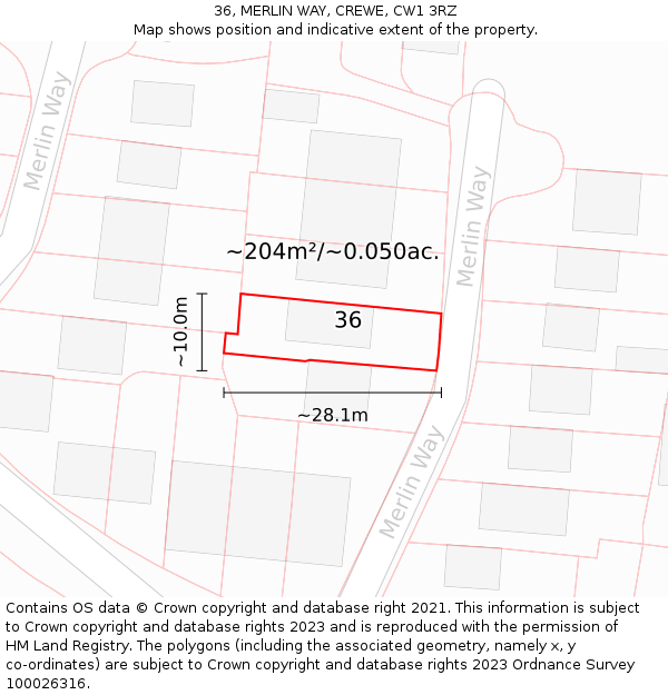 36, MERLIN WAY, CREWE, CW1 3RZ: Plot and title map