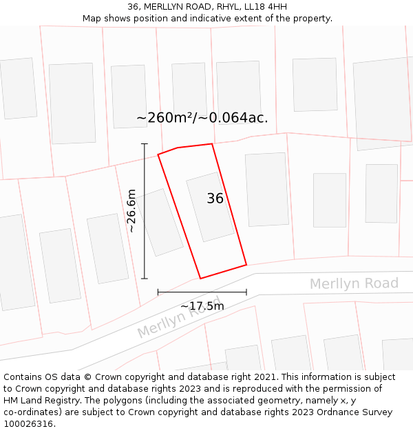 36, MERLLYN ROAD, RHYL, LL18 4HH: Plot and title map