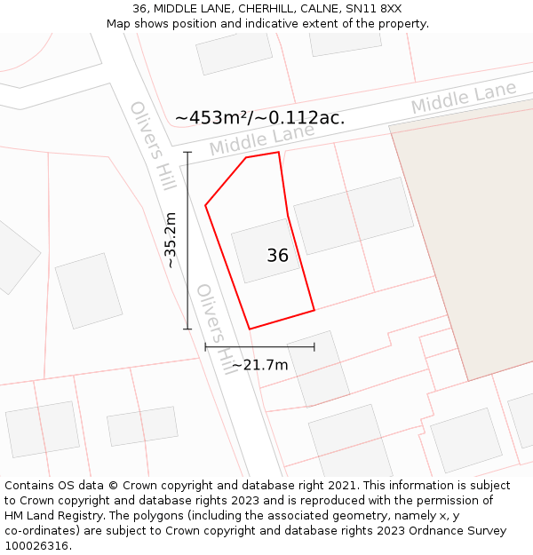 36, MIDDLE LANE, CHERHILL, CALNE, SN11 8XX: Plot and title map