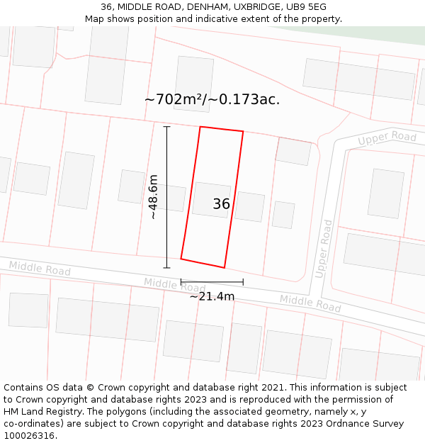 36, MIDDLE ROAD, DENHAM, UXBRIDGE, UB9 5EG: Plot and title map