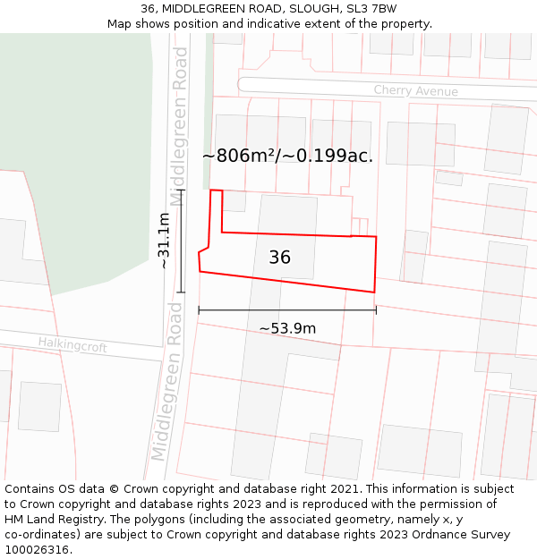 36, MIDDLEGREEN ROAD, SLOUGH, SL3 7BW: Plot and title map