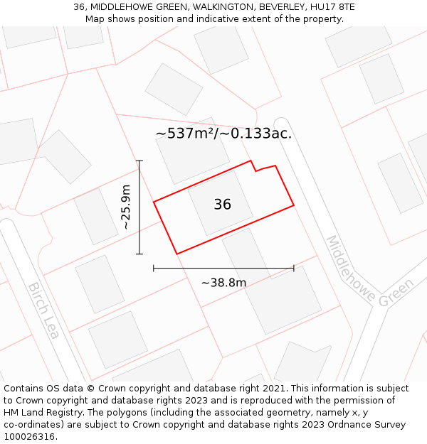 36, MIDDLEHOWE GREEN, WALKINGTON, BEVERLEY, HU17 8TE: Plot and title map