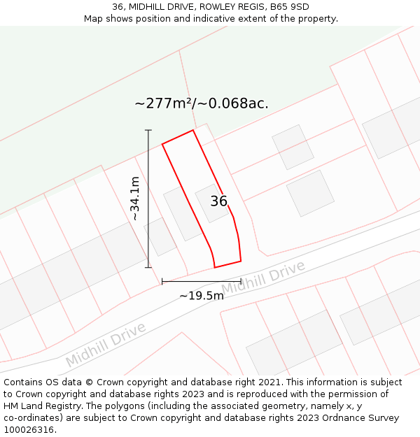 36, MIDHILL DRIVE, ROWLEY REGIS, B65 9SD: Plot and title map