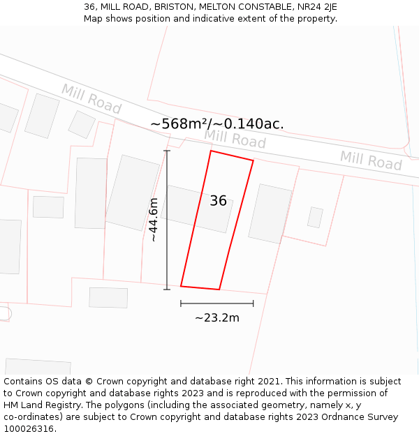 36, MILL ROAD, BRISTON, MELTON CONSTABLE, NR24 2JE: Plot and title map