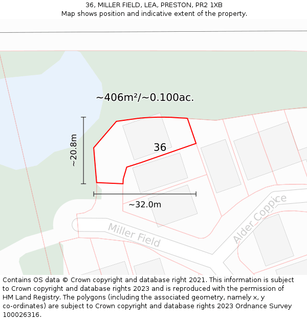 36, MILLER FIELD, LEA, PRESTON, PR2 1XB: Plot and title map