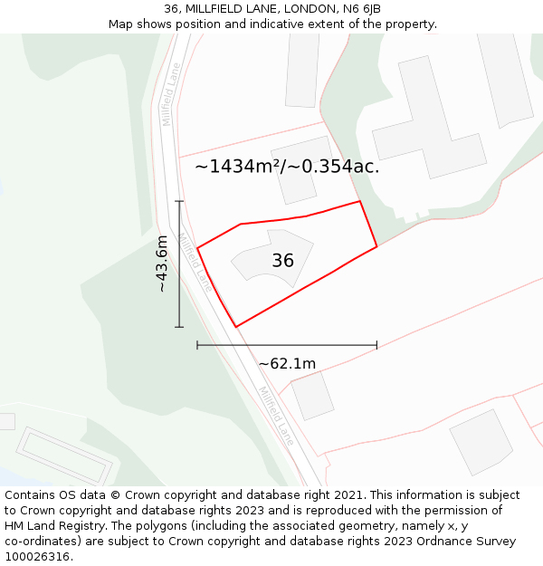 36, MILLFIELD LANE, LONDON, N6 6JB: Plot and title map