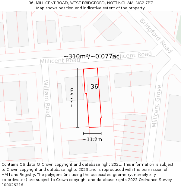 36, MILLICENT ROAD, WEST BRIDGFORD, NOTTINGHAM, NG2 7PZ: Plot and title map