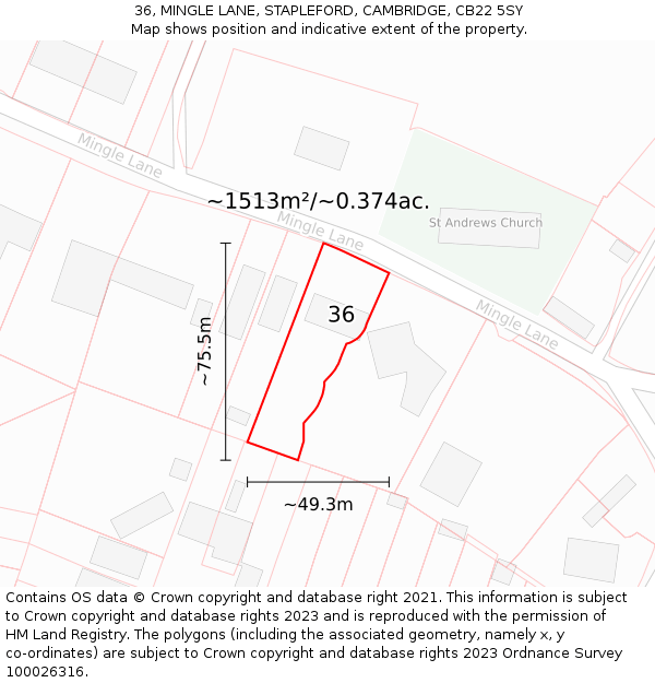 36, MINGLE LANE, STAPLEFORD, CAMBRIDGE, CB22 5SY: Plot and title map