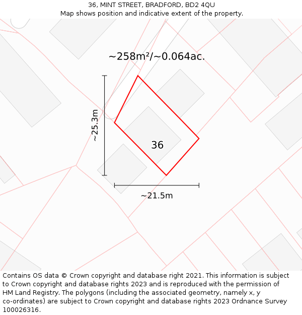 36, MINT STREET, BRADFORD, BD2 4QU: Plot and title map