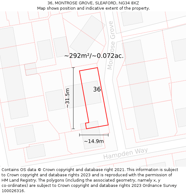 36, MONTROSE GROVE, SLEAFORD, NG34 8XZ: Plot and title map