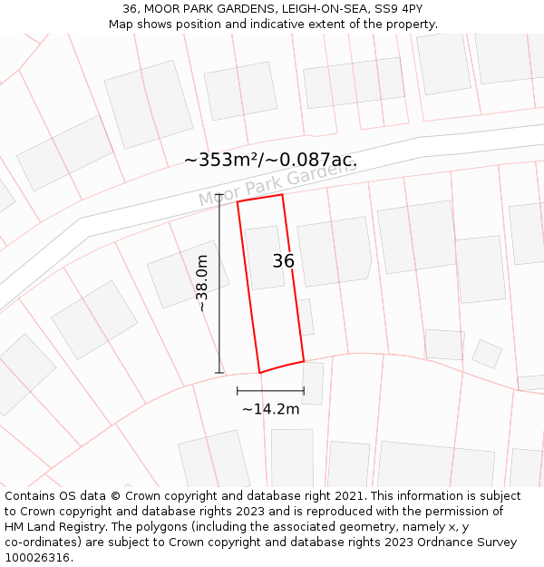 36, MOOR PARK GARDENS, LEIGH-ON-SEA, SS9 4PY: Plot and title map