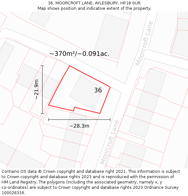 36, MOORCROFT LANE, AYLESBURY, HP18 0UR: Plot and title map