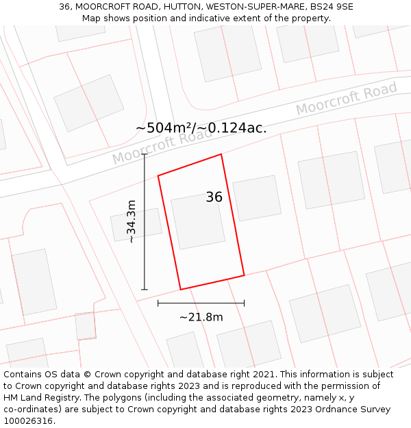 36, MOORCROFT ROAD, HUTTON, WESTON-SUPER-MARE, BS24 9SE: Plot and title map