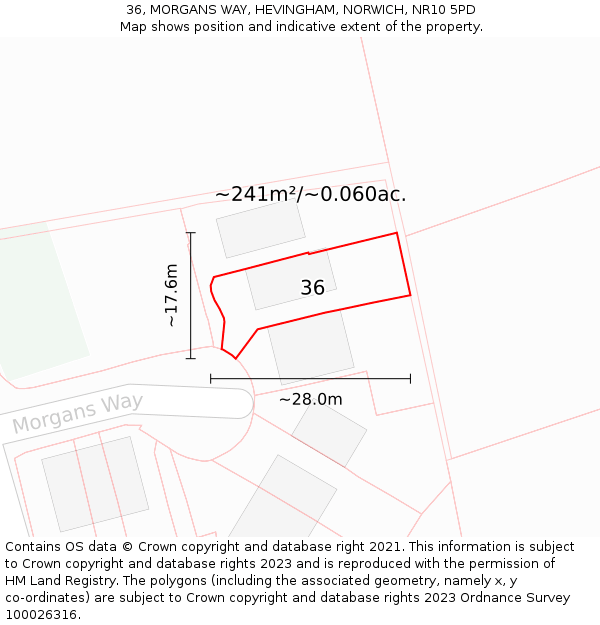 36, MORGANS WAY, HEVINGHAM, NORWICH, NR10 5PD: Plot and title map