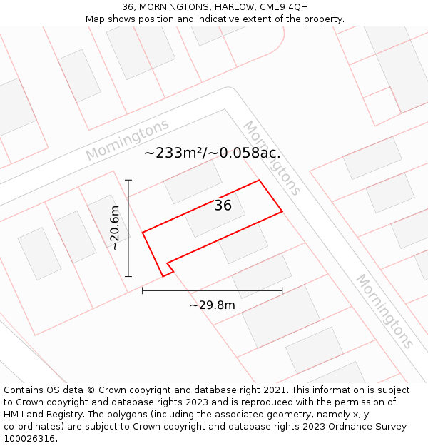 36, MORNINGTONS, HARLOW, CM19 4QH: Plot and title map