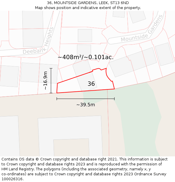 36, MOUNTSIDE GARDENS, LEEK, ST13 6ND: Plot and title map