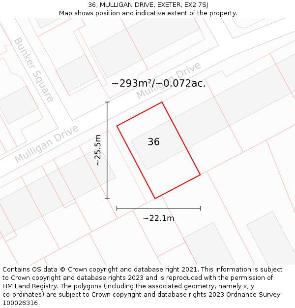 36, MULLIGAN DRIVE, EXETER, EX2 7SJ: Plot and title map