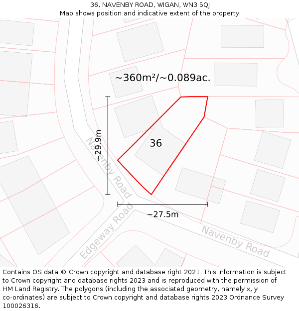 36, NAVENBY ROAD, WIGAN, WN3 5QJ: Plot and title map