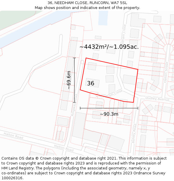 36, NEEDHAM CLOSE, RUNCORN, WA7 5SL: Plot and title map