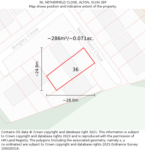 36, NETHERFIELD CLOSE, ALTON, GU34 2EP: Plot and title map