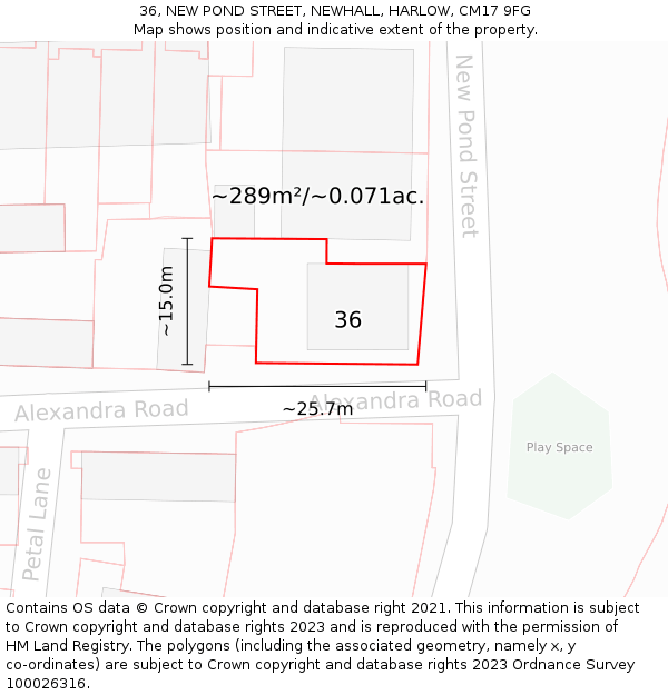 36, NEW POND STREET, NEWHALL, HARLOW, CM17 9FG: Plot and title map