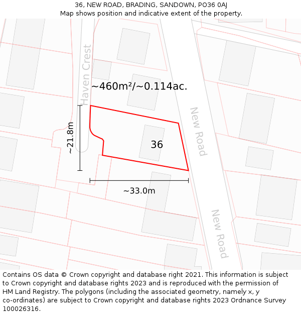 36, NEW ROAD, BRADING, SANDOWN, PO36 0AJ: Plot and title map