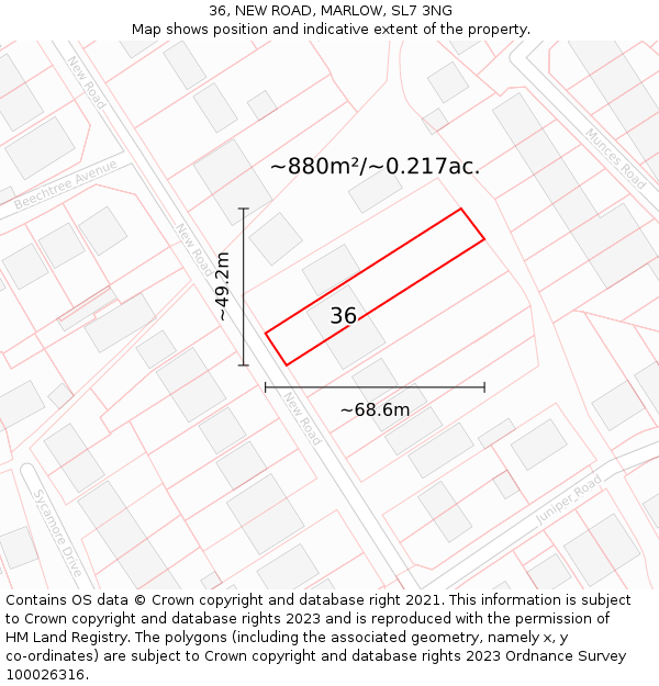 36, NEW ROAD, MARLOW, SL7 3NG: Plot and title map