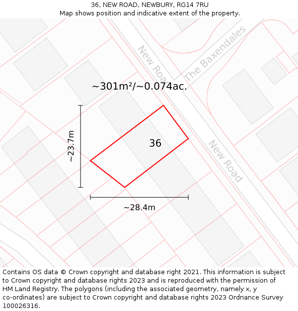 36, NEW ROAD, NEWBURY, RG14 7RU: Plot and title map