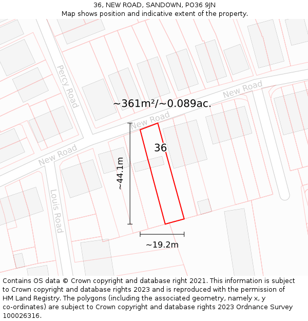 36, NEW ROAD, SANDOWN, PO36 9JN: Plot and title map