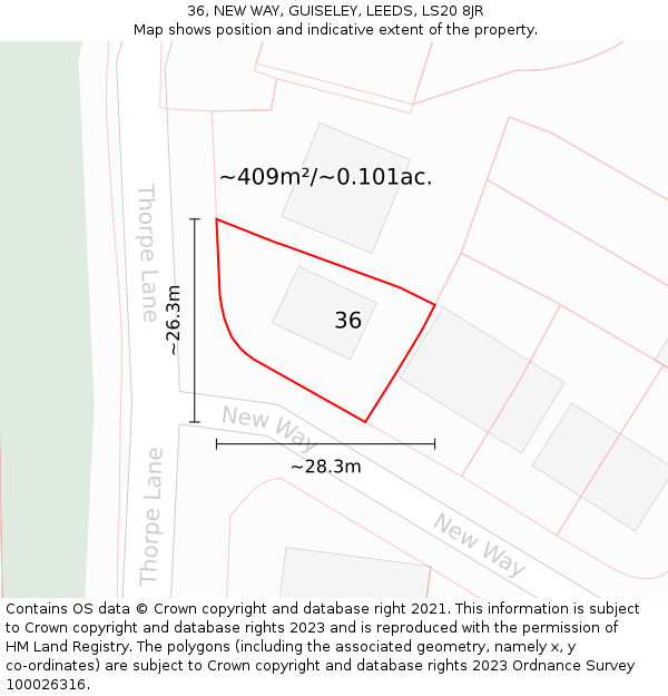 36, NEW WAY, GUISELEY, LEEDS, LS20 8JR: Plot and title map