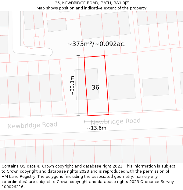 36, NEWBRIDGE ROAD, BATH, BA1 3JZ: Plot and title map