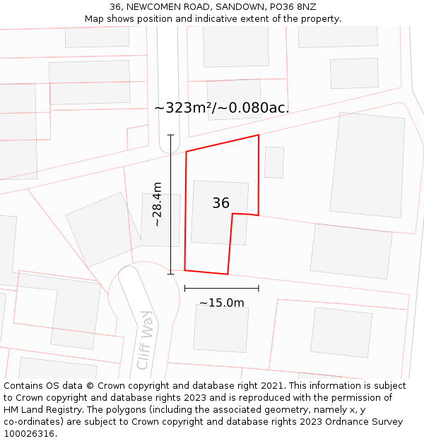 36, NEWCOMEN ROAD, SANDOWN, PO36 8NZ: Plot and title map