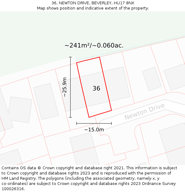 36, NEWTON DRIVE, BEVERLEY, HU17 8NX: Plot and title map